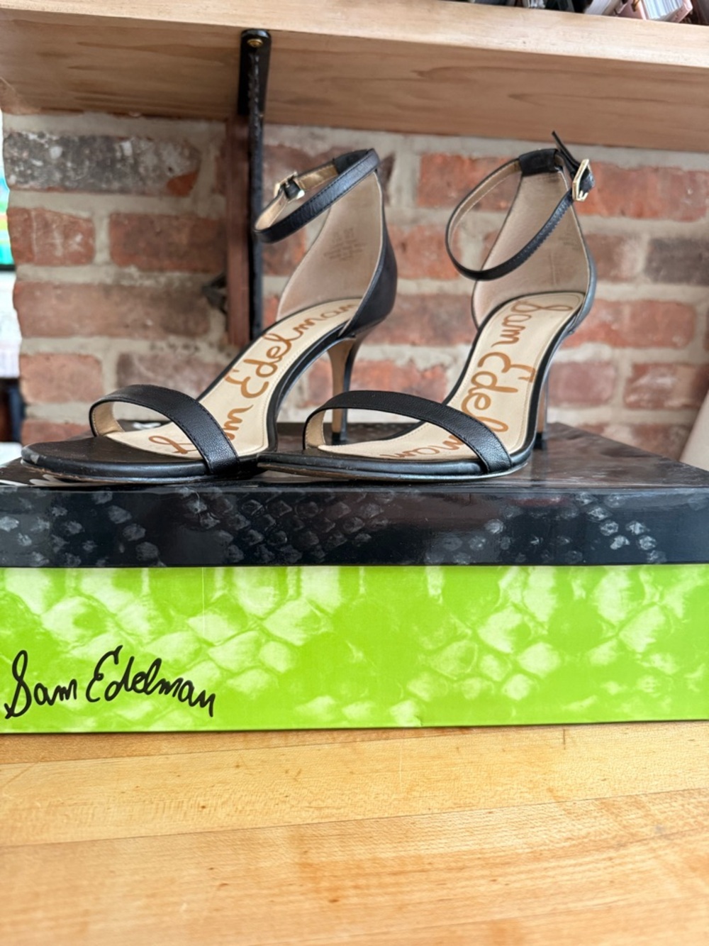 Sam Edelman Black Minimalist Ankle-Strap Stiletto Sandals
